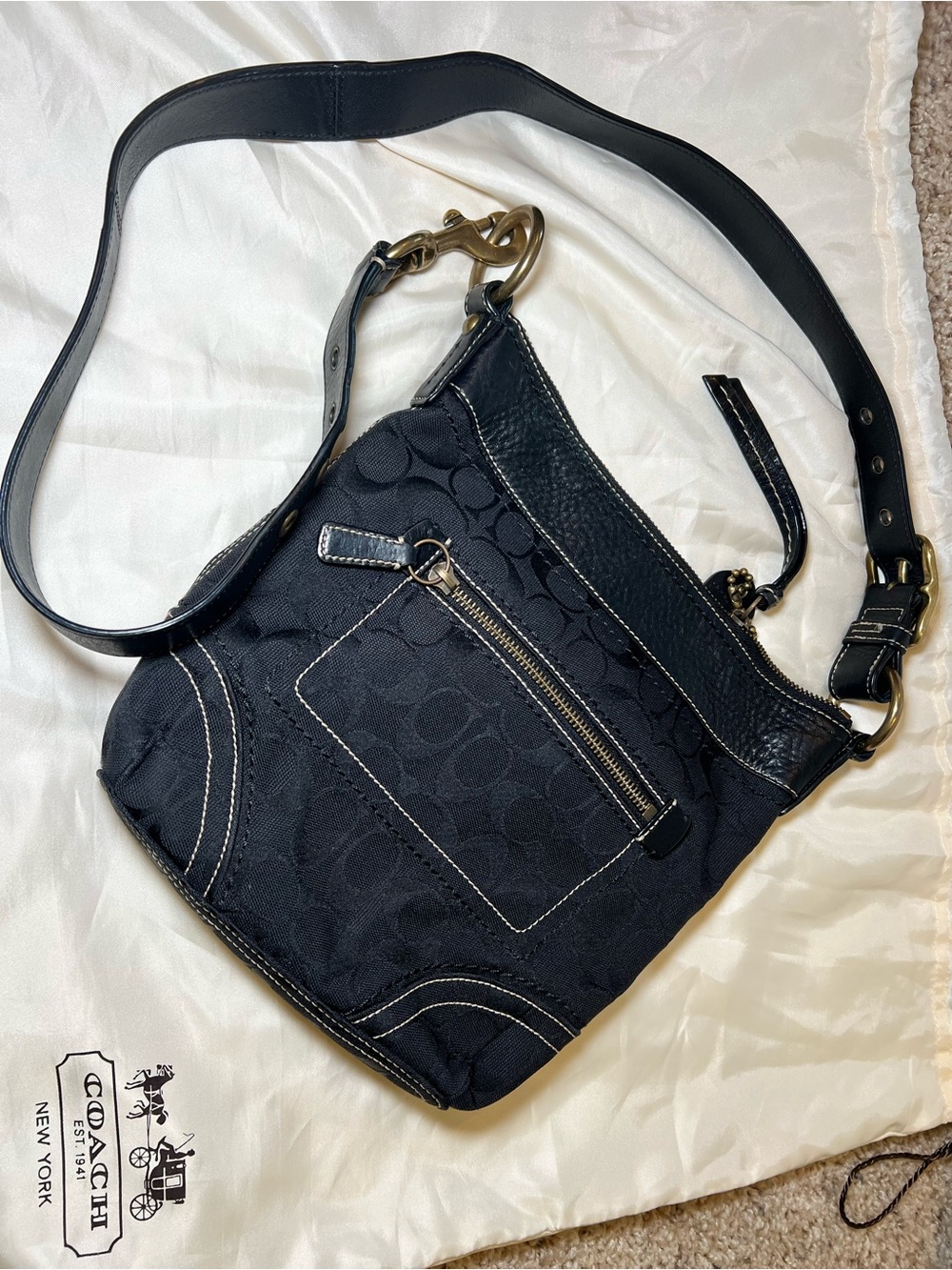Coach Black Signature Canvas Crossbody with Brass Hardware